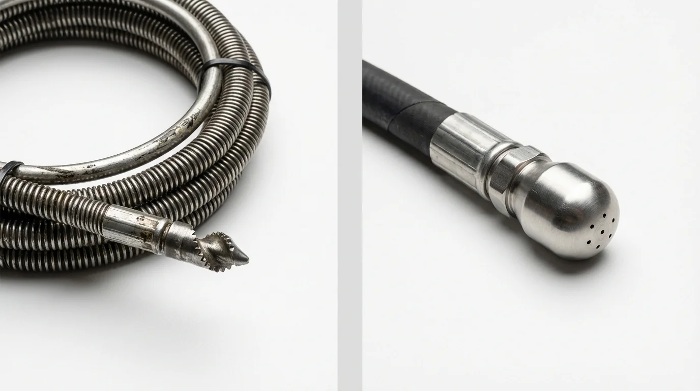 Drain snake cable and hydro jetting nozzle used for drain cleaning in Hazel Green, WI